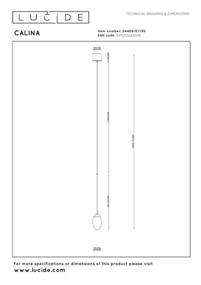 Lucide CALINA - Pendant light - Ø 9,9 cm - LED Dim. - CCT - 1x7W 2200K/3300K - With replaceable LED module - Black - Premium